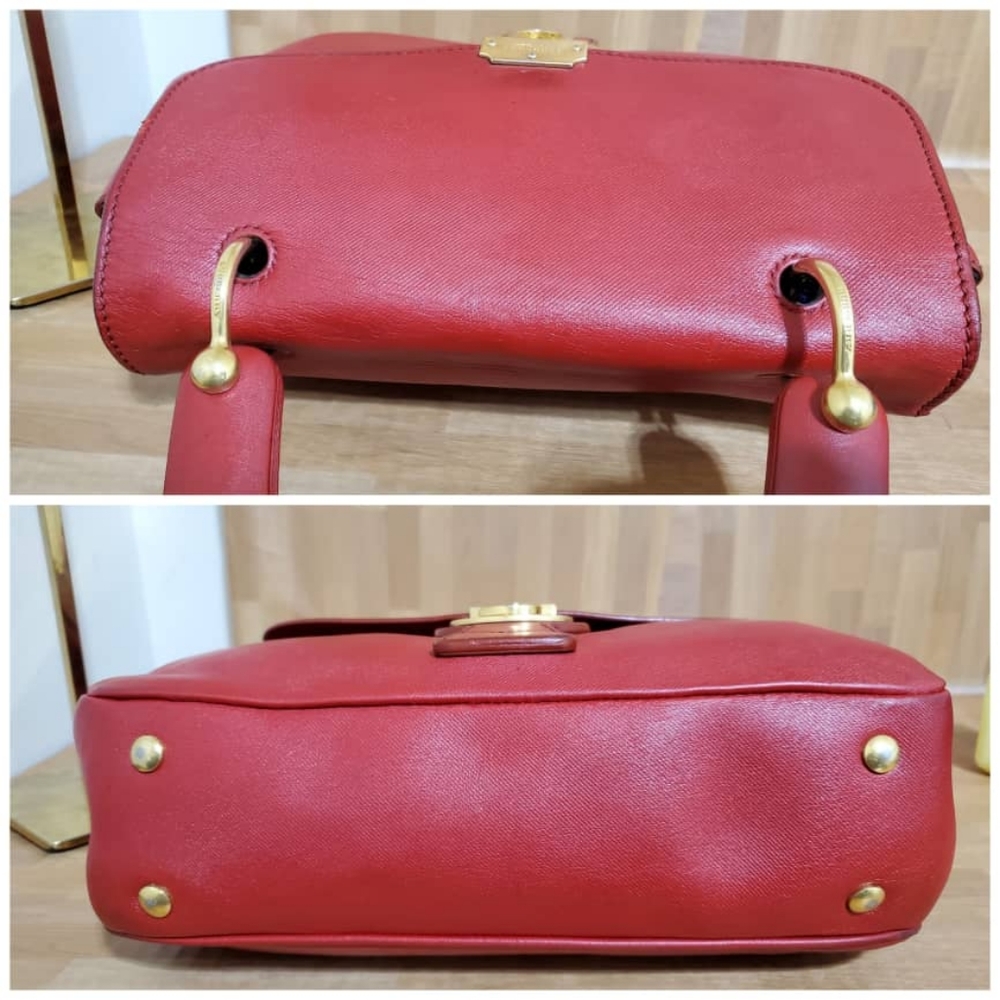 Authentic BURBERRY Trench Calfskin Large DK88 Top Handle Bag Red - Picture 12 of 13